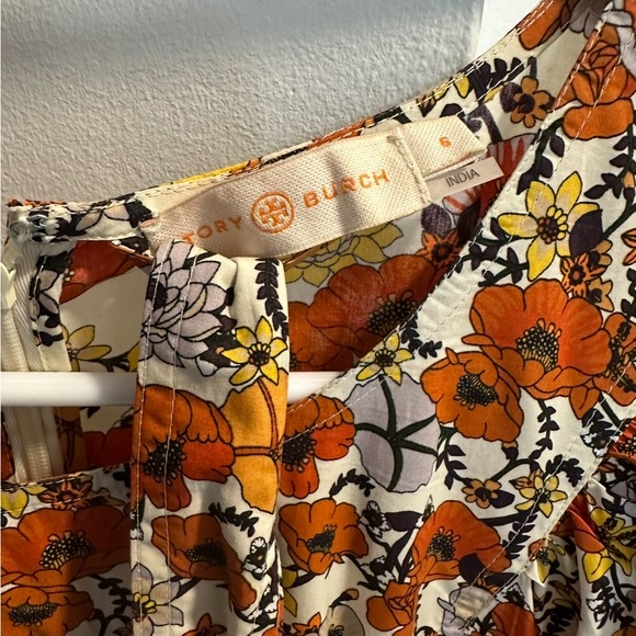 Tory Burch Orange and White Floral Long Sleeve Dress - Picture 6 of 7